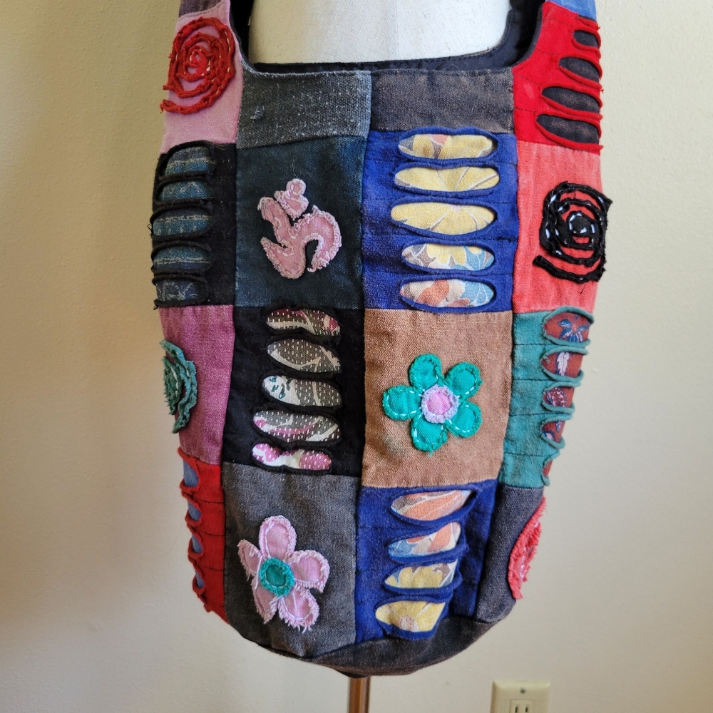 Large Multicolor Patchwork Boho Hobo Bag - image 3